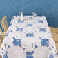 White and Blue Floral Print Table Cover