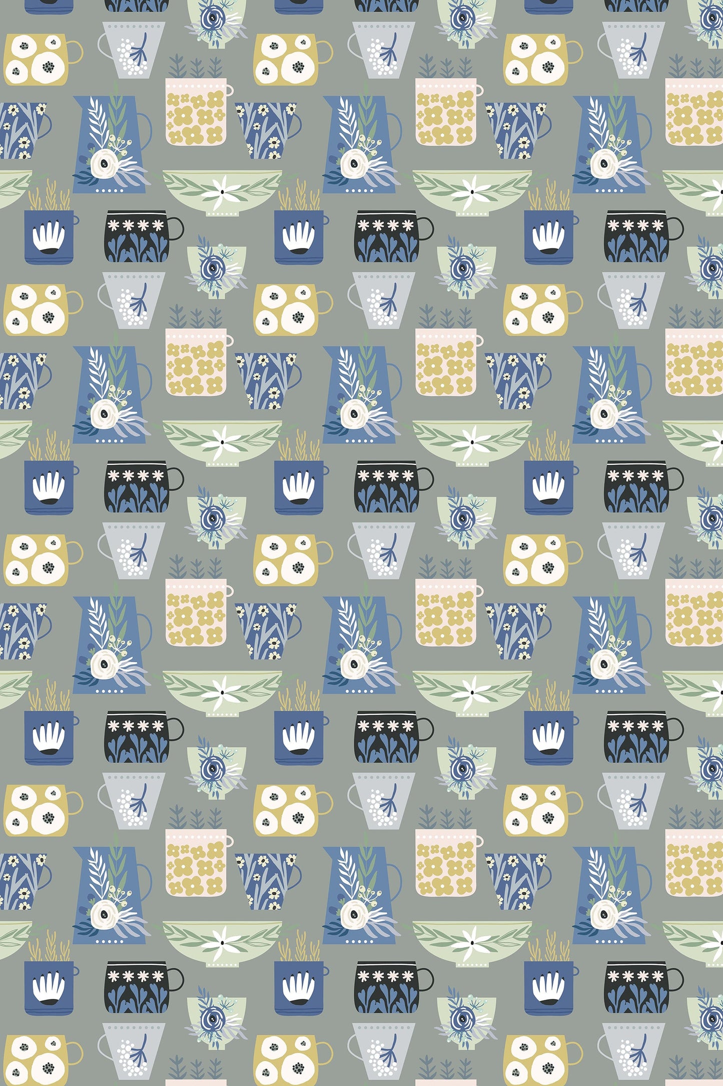 Pots and Plants Printed Grey Cotton Table Cover