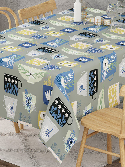 Pots and Plants Printed Grey Cotton Table Cover