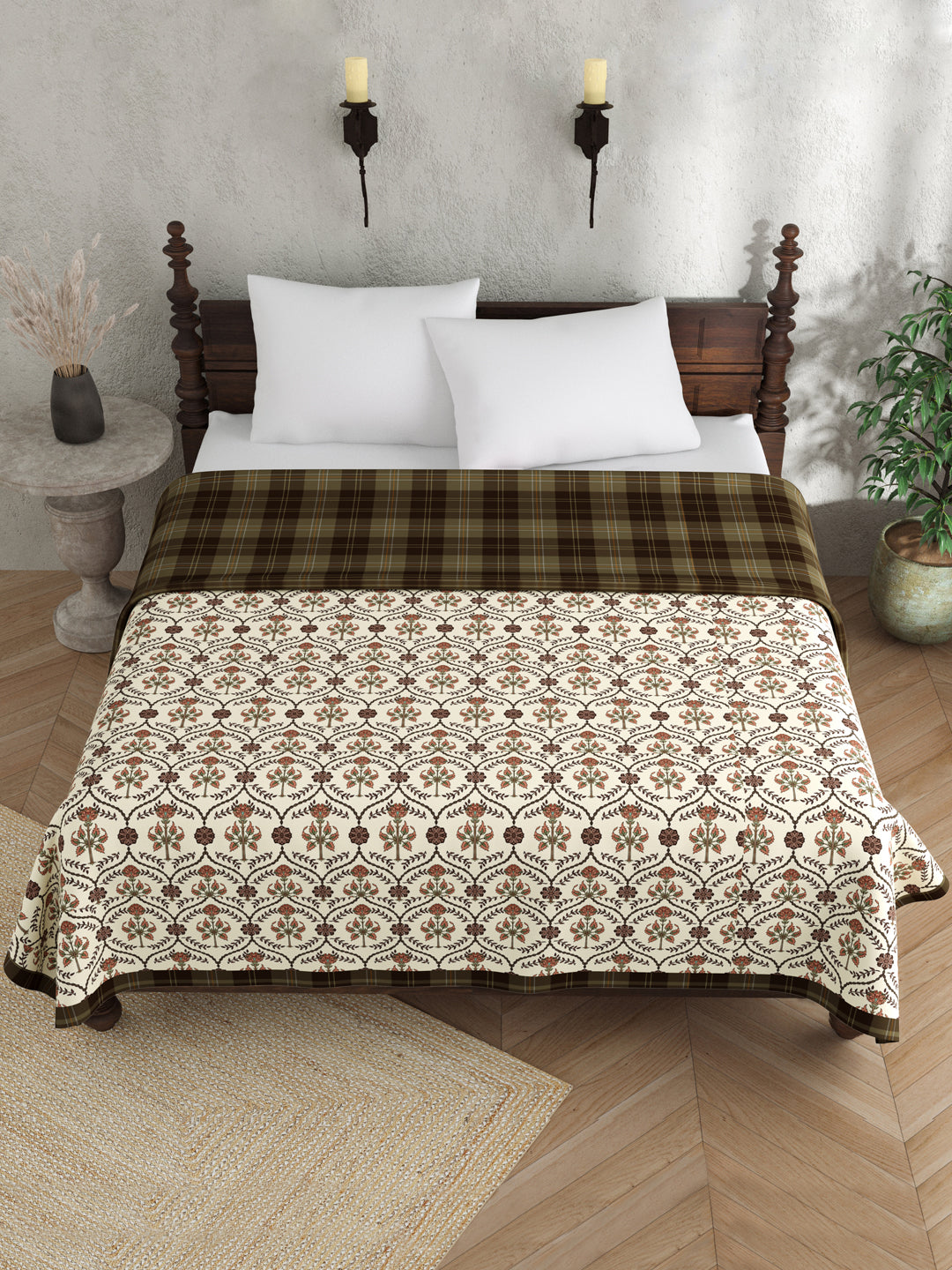 Beige & Brown Ethnic Motifs AC Room 120 GSM Double Bed Dohar