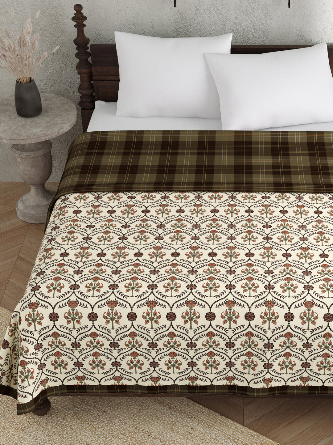 Beige & Brown Ethnic Motifs AC Room 120 GSM Double Bed Dohar