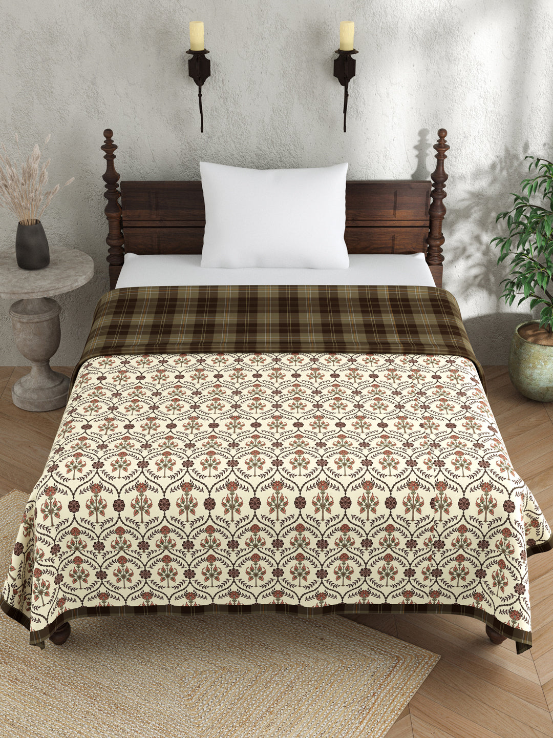 Brown & Beige Ethnic Motifs AC Room 120 GSM Cotton Single Bed Dohar