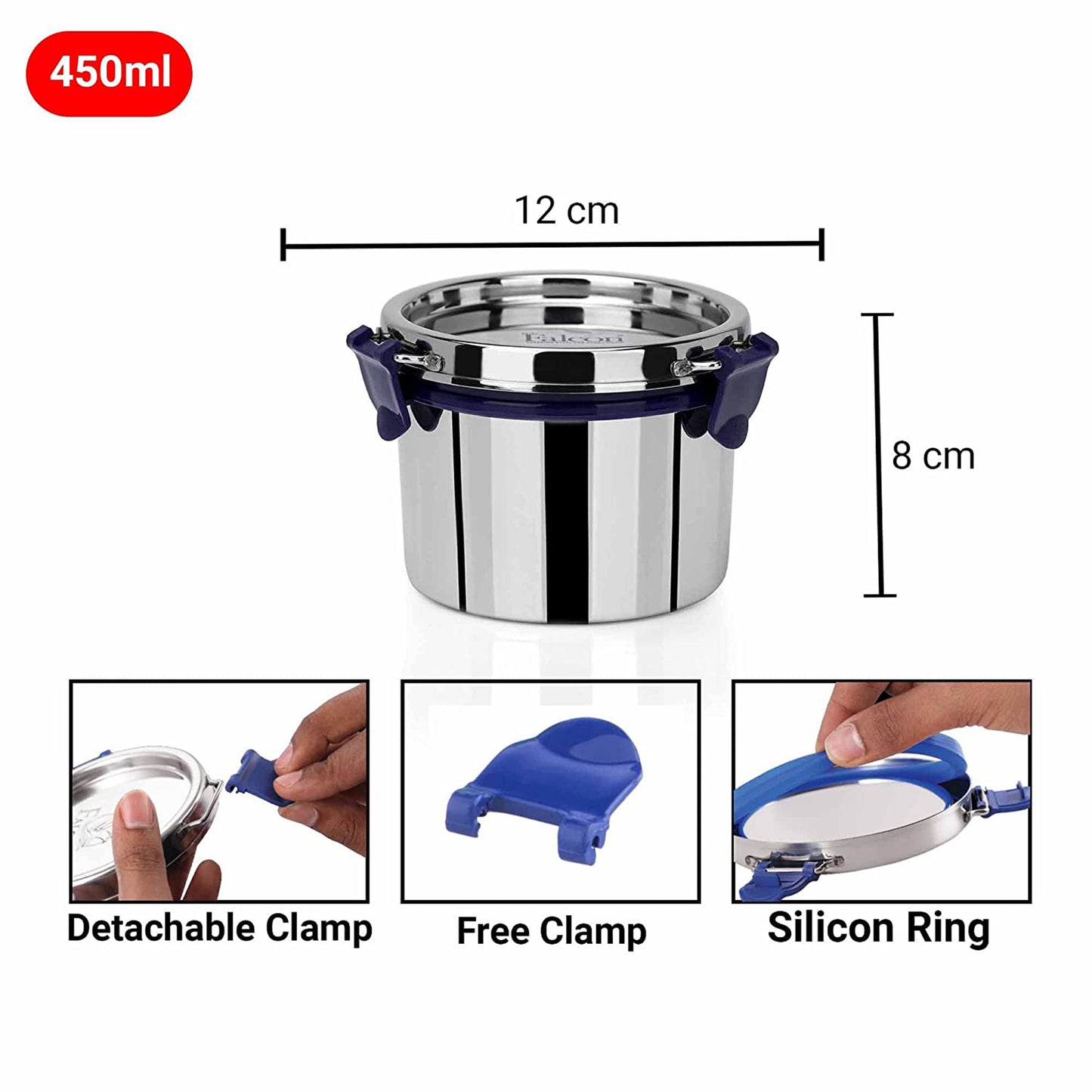 Falcon - Eco Nxt Satainless Steel Food Container 450ML () Blue - Ghar Sajawat