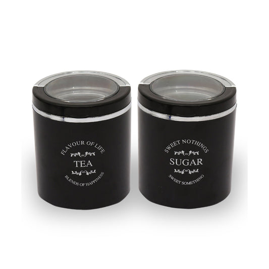Jaypee Plus - Classique 2 BPA Free Plastic Storage Tea, Sugar Container Set Of 2Pcs (750ML) Black - Ghar Sajawat