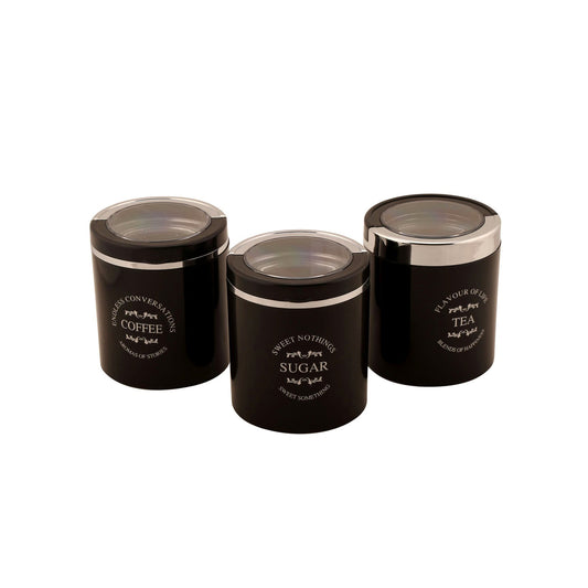 Jaypee Plus - Classique 3 BPA Free Plastic Storage Tea, Sugar & Coffee Container Set Of 3Pcs (750ML) Black - Ghar Sajawat