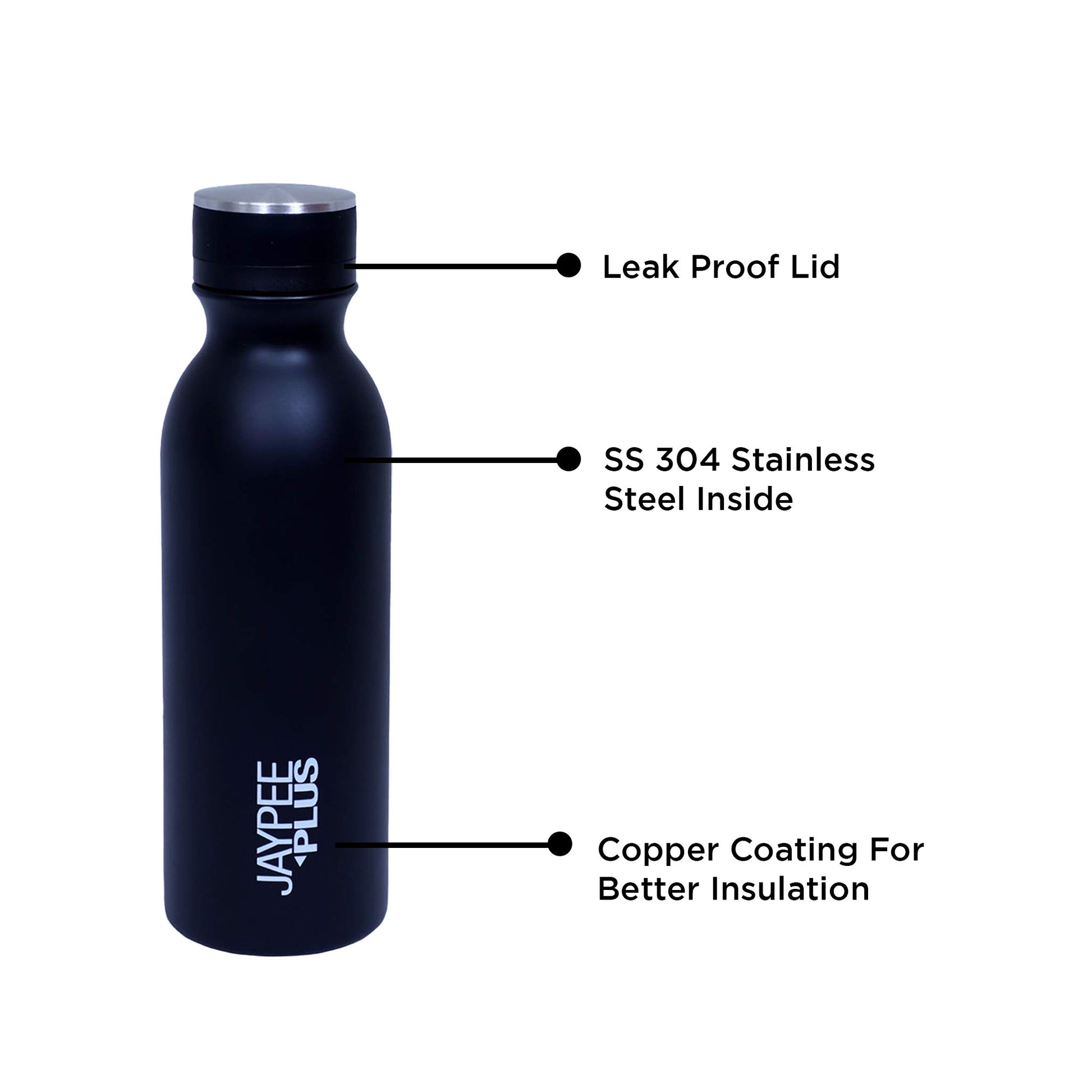 Jaypee Plus - Delta Thermosteel Bottle 800ML Black - Ghar Sajawat