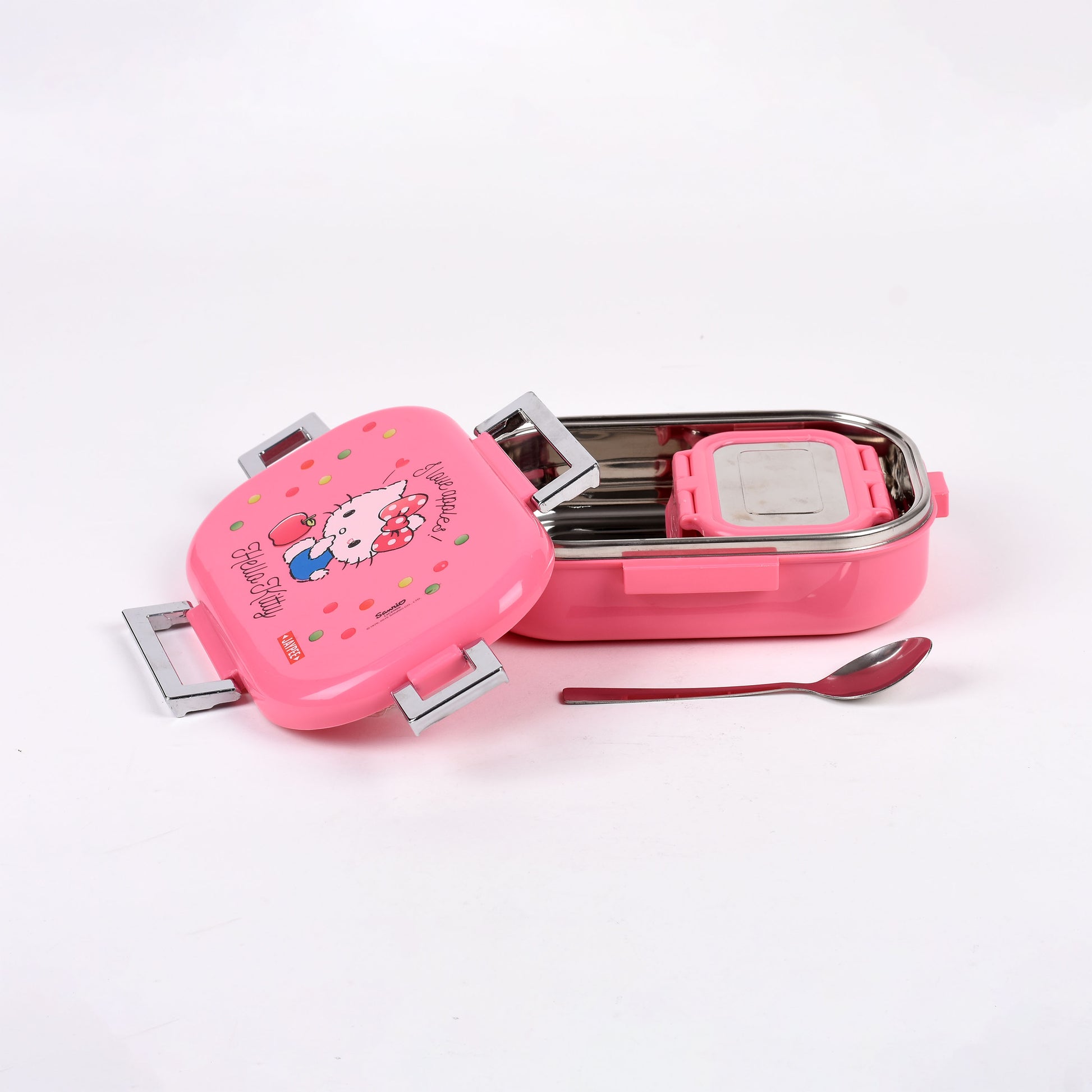 Jaypee Plus - Mis Steel Stainless Steel Lunch Box 1Pcs (650ML With Spoon) Pink Hello Kitty - Ghar Sajawat