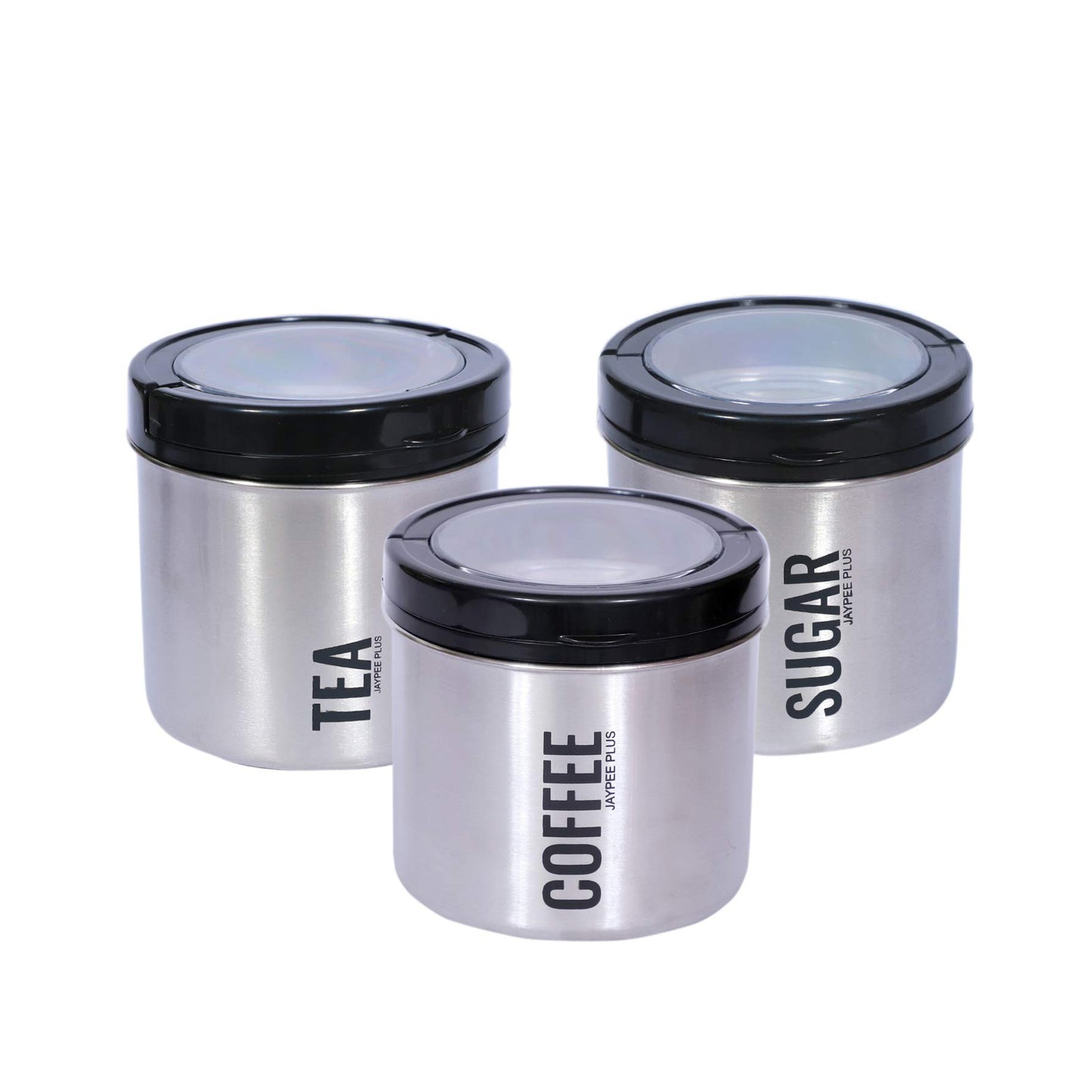 Jaypee Plus - Morning 3 Delight Stainless Steel Storage Tea, Sugar & Coffee Container Set Of 3Pcs (600ML) Black - Ghar Sajawat