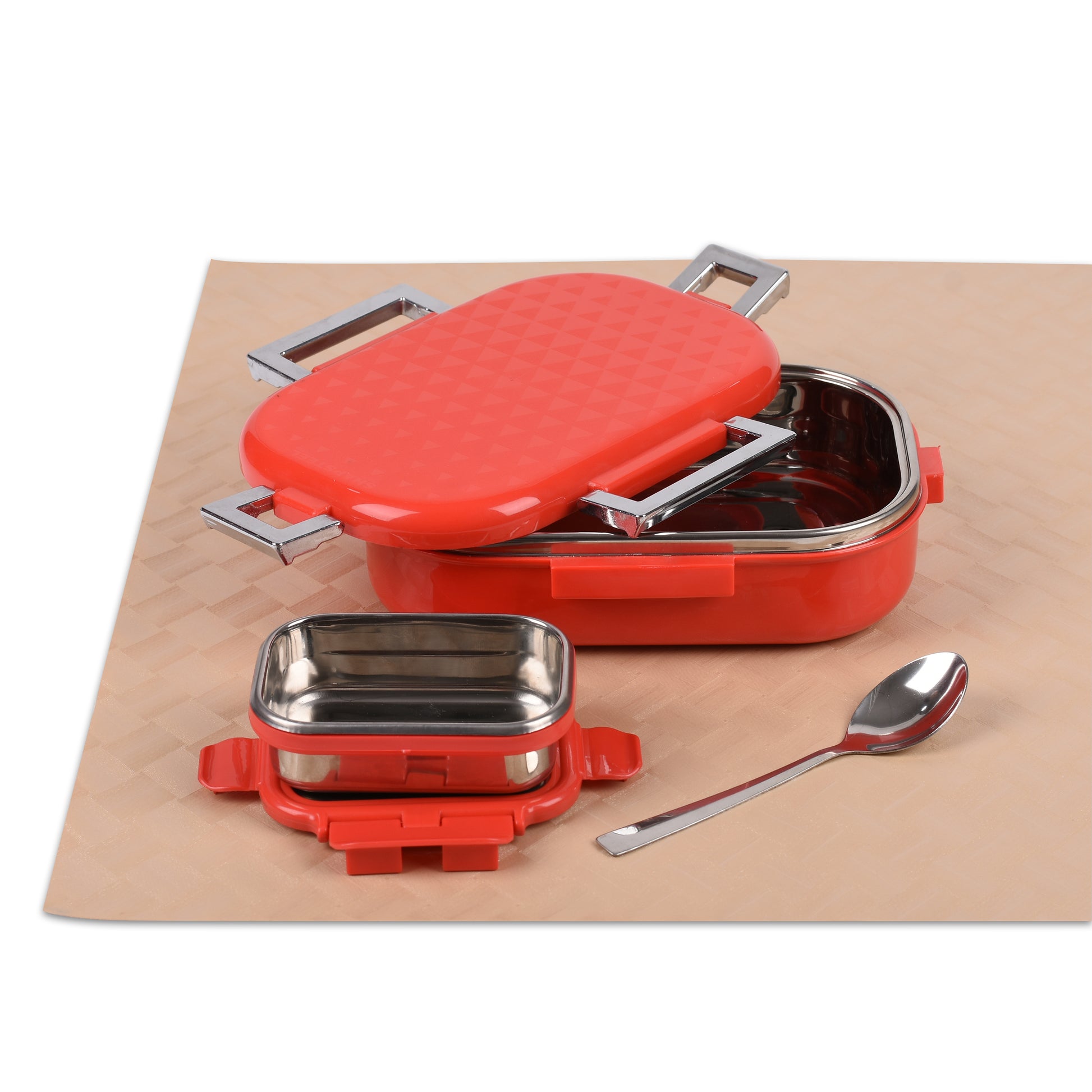 Jaypee Plus - Snap Steel Stainless Steel Lunch Box 1Pcs (650ML With Spoon) Red - Ghar Sajawat