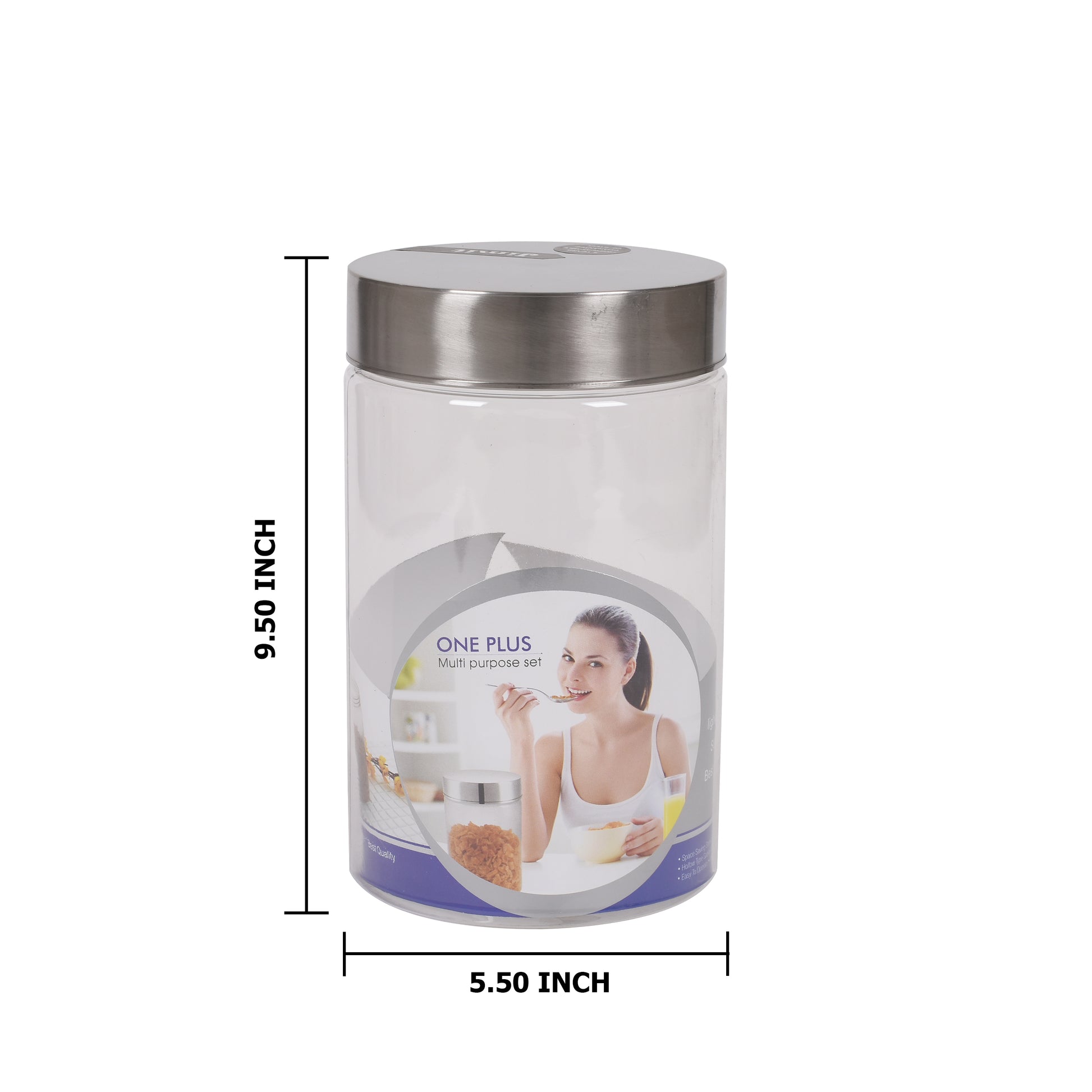 Jimit - One Plus BPA Free Plastic Storage Jar With Stainless Steel Lid 1Pcs (3 Ltr) Transparent - Ghar Sajawat
