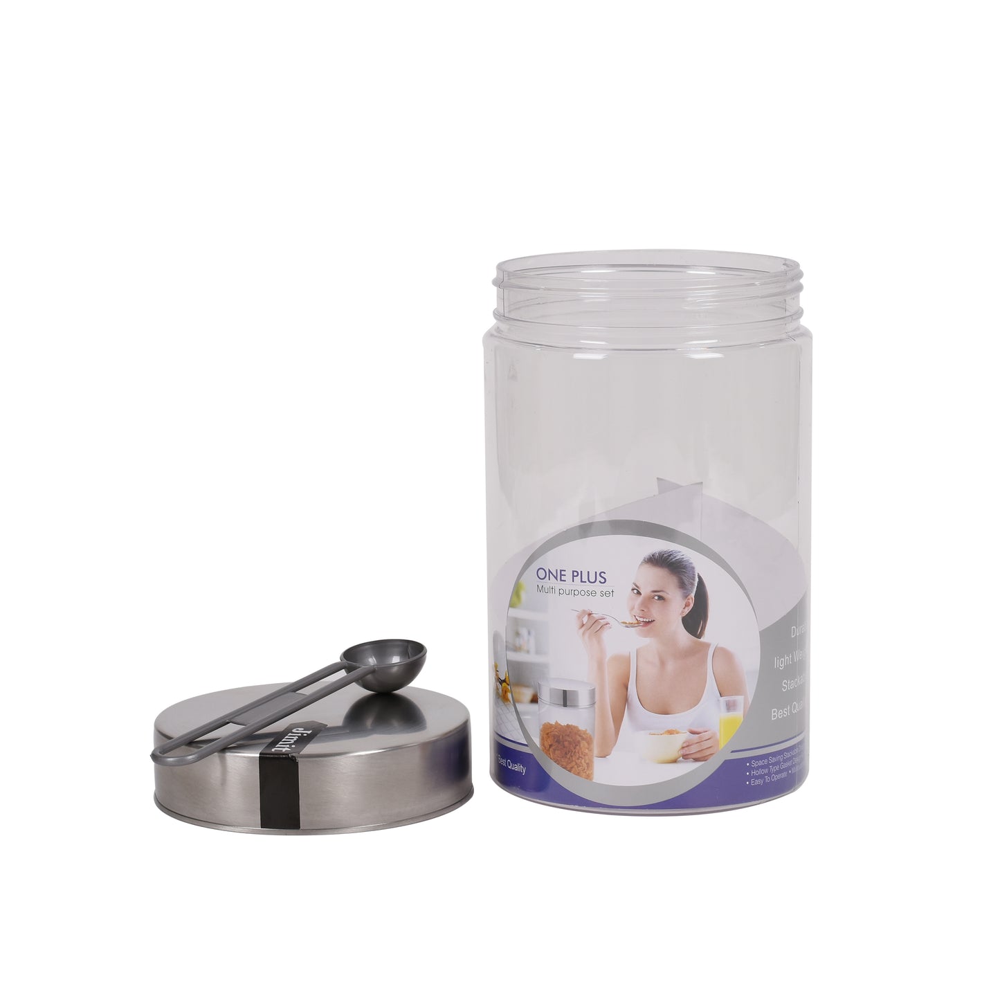 Jimit - One Plus BPA Free Plastic Storage Jar With Stainless Steel Lid Set Of 3Pcs (2.5 Ltr) Transparent - Ghar Sajawat