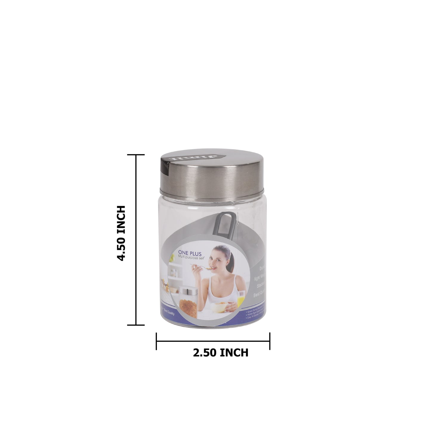 Jimit - One Plus BPA Free Plastic Storage Jar With Stainless Steel Lid Set Of 3Pcs (350ML) Transparent - Ghar Sajawat