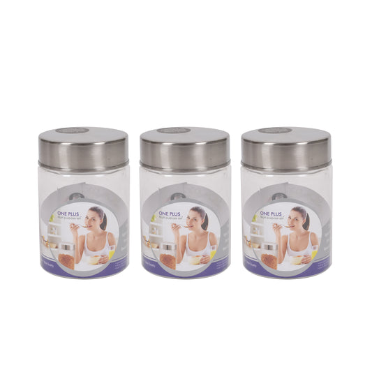 Jimit - One Plus BPA Free Plastic Storage Jar With Stainless Steel Lid Set Of 3Pcs (500ML) Transparent - Ghar Sajawat
