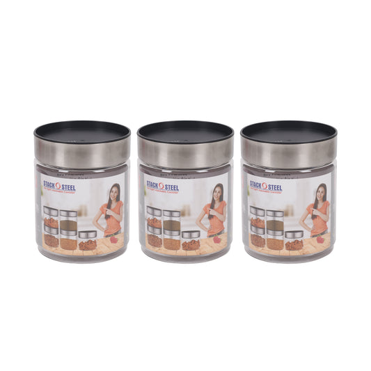 Jimit - Stack O Steel BPA Free Plastic Storage Jar With Stainless Steel Lid Set Of 3Pcs (1.5 Ltr) Transparent - Ghar Sajawat