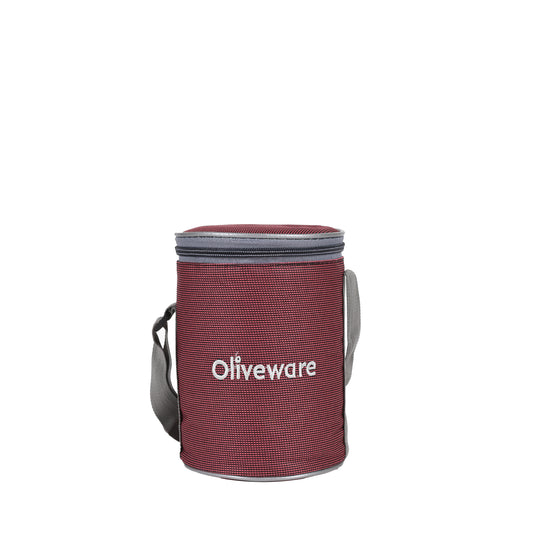 Oliveware - Angelic Stainless Steel Lunch Box Set Of 3Pcs (2Pcs-450ML+1Pc-250ML) Red - Ghar Sajawat