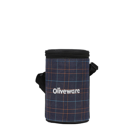 Oliveware - Mega Stainless Steel Lunch Box Set Of 4Pcs (2Pcs-600ML+1Pc-450ML+1Pc-300Ml) Navy Blue - Ghar Sajawat