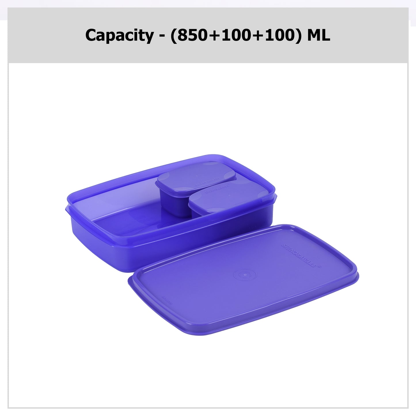Signoraware - Compact Plastic Big BPA Free Plastic Lunch Box 1Pcs (1Pc-850ML+2Pcs-100ML) Violet - Ghar Sajawat