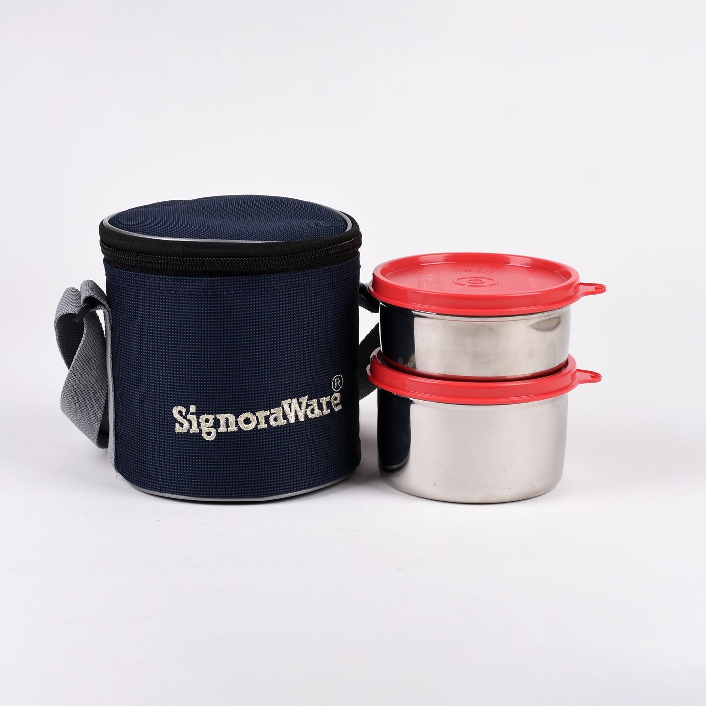 Signoraware - Executive Small Stainless Steel Lunch Box Set Of 2Pcs (1Pc-500ML+1Pc-350ML) Red - Ghar Sajawat