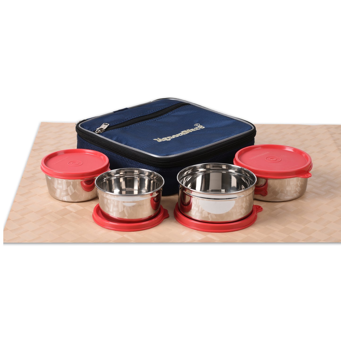 Signoraware - Fresh Stainless Steel Lunch Box Set Of 4Pcs (2Pcs-350ML+2Pcs-250ML) Red - Ghar Sajawat