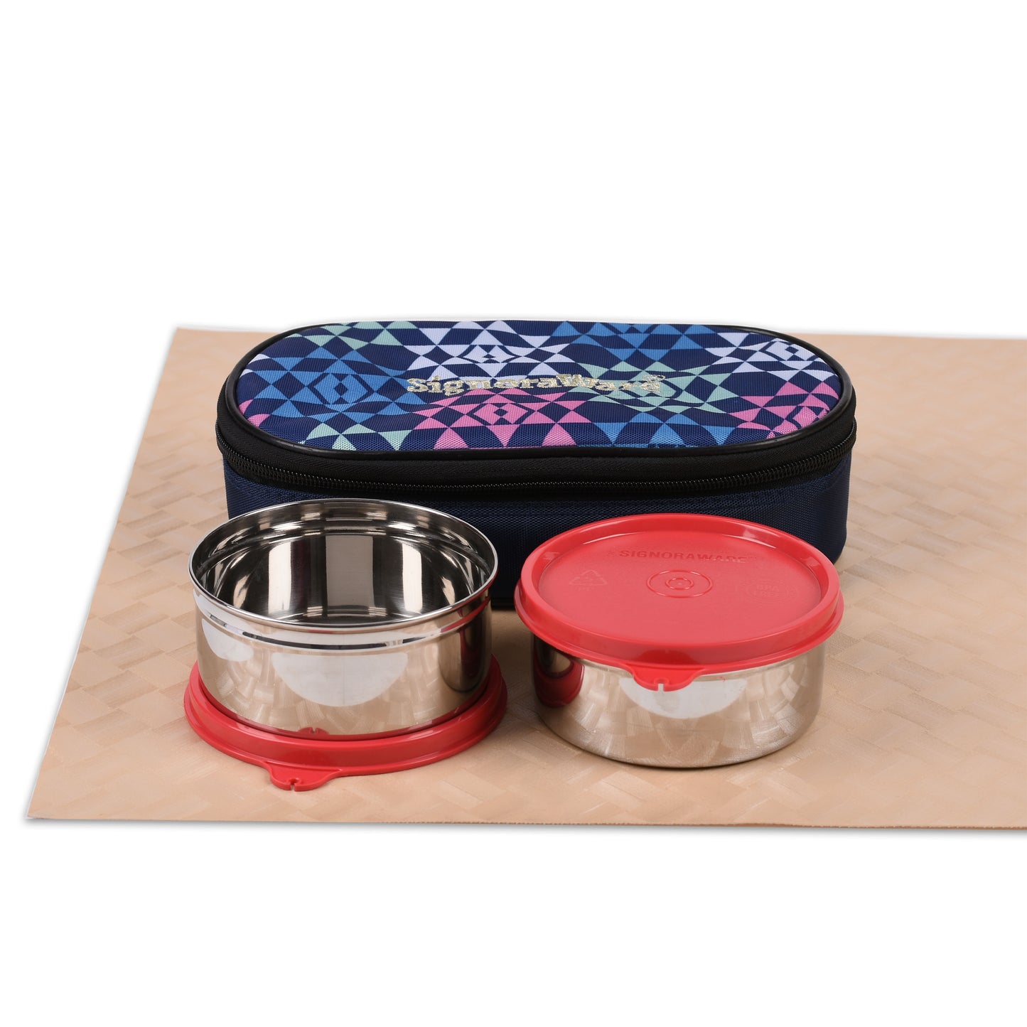 Signoraware - Midday Stainless Steel Lunch Box Set Of 2Pcs (2Pcs-350ML) Red - Ghar Sajawat