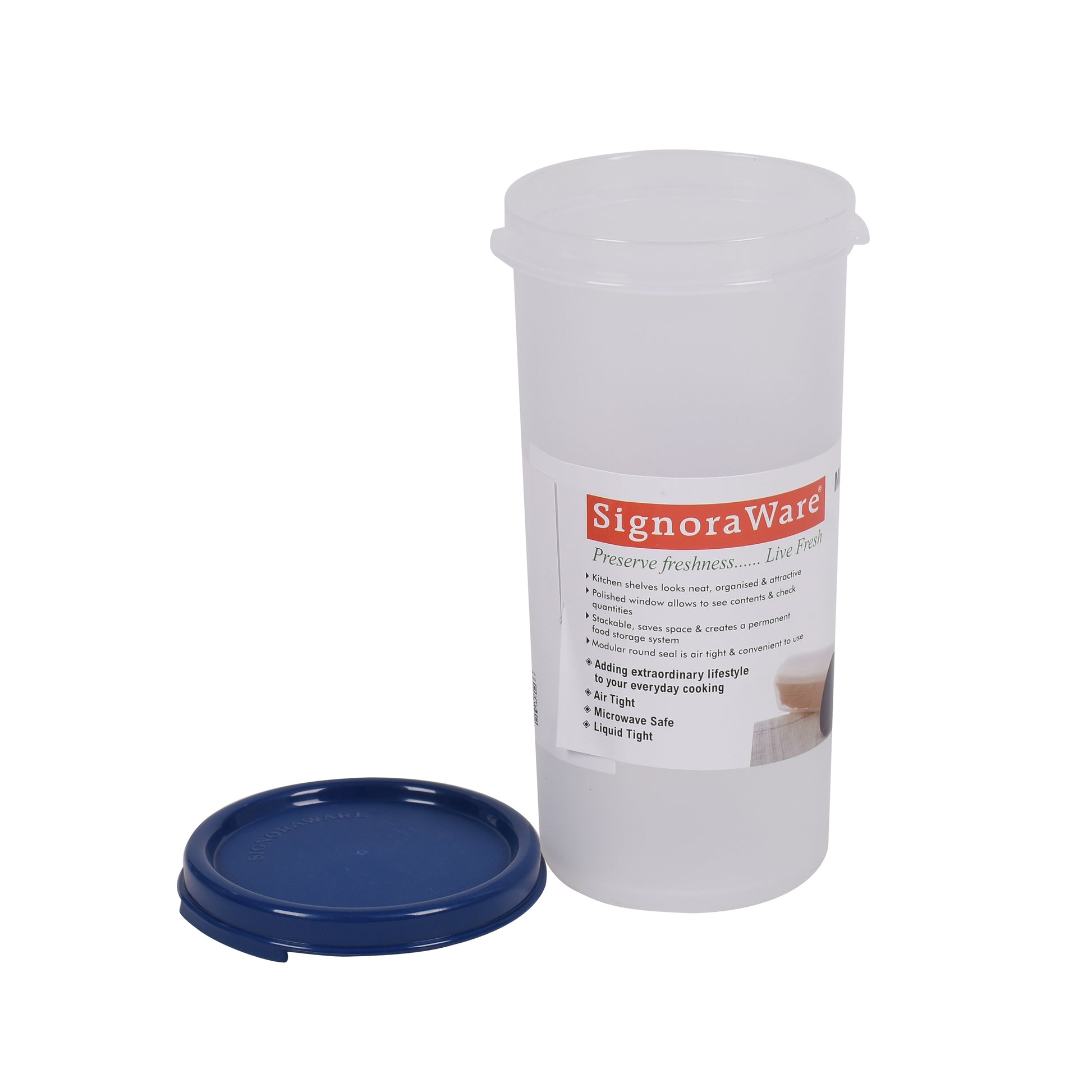 Signoraware - Modular Container Round BPA Free Plastic Storage 1Pcs (650ML) Mod Blue - Ghar Sajawat