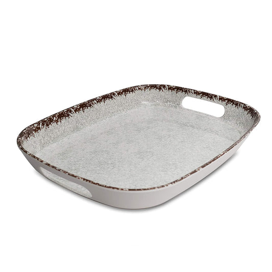 Stehlen - Handy Tray Oval Small Assorted Design Melamine BPA Free FDA Approved Serving Tray 19051 Crackle Brown - Ghar Sajawat